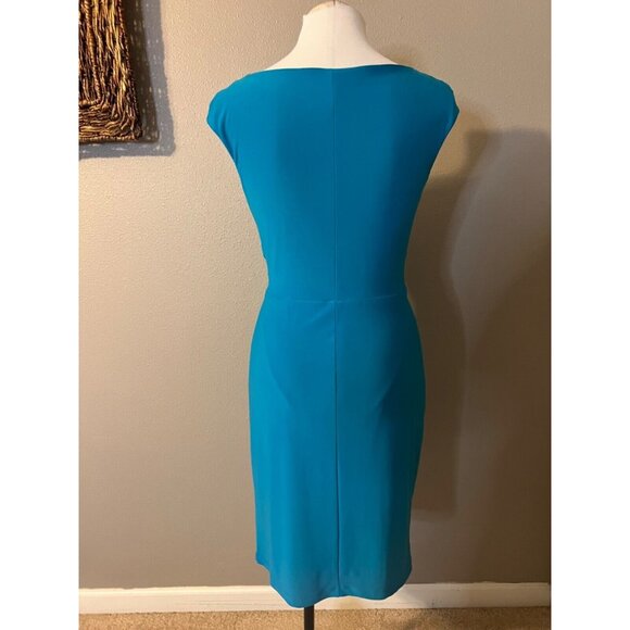 Ralph Lauren Dress 8 Stretch Sheath Blue Green Washable Knot Career Church - Picture 4 of 12